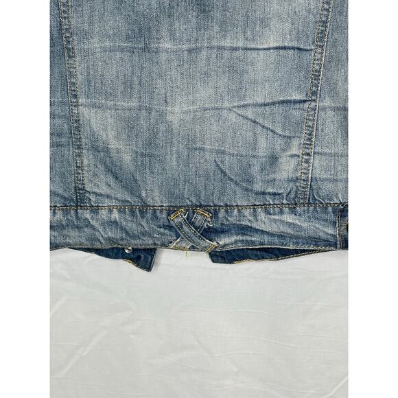 Women’s Angel Kiss Vintage Med Wash Denim Jacket with Patchwork, Sz M - Picture 9 of 9